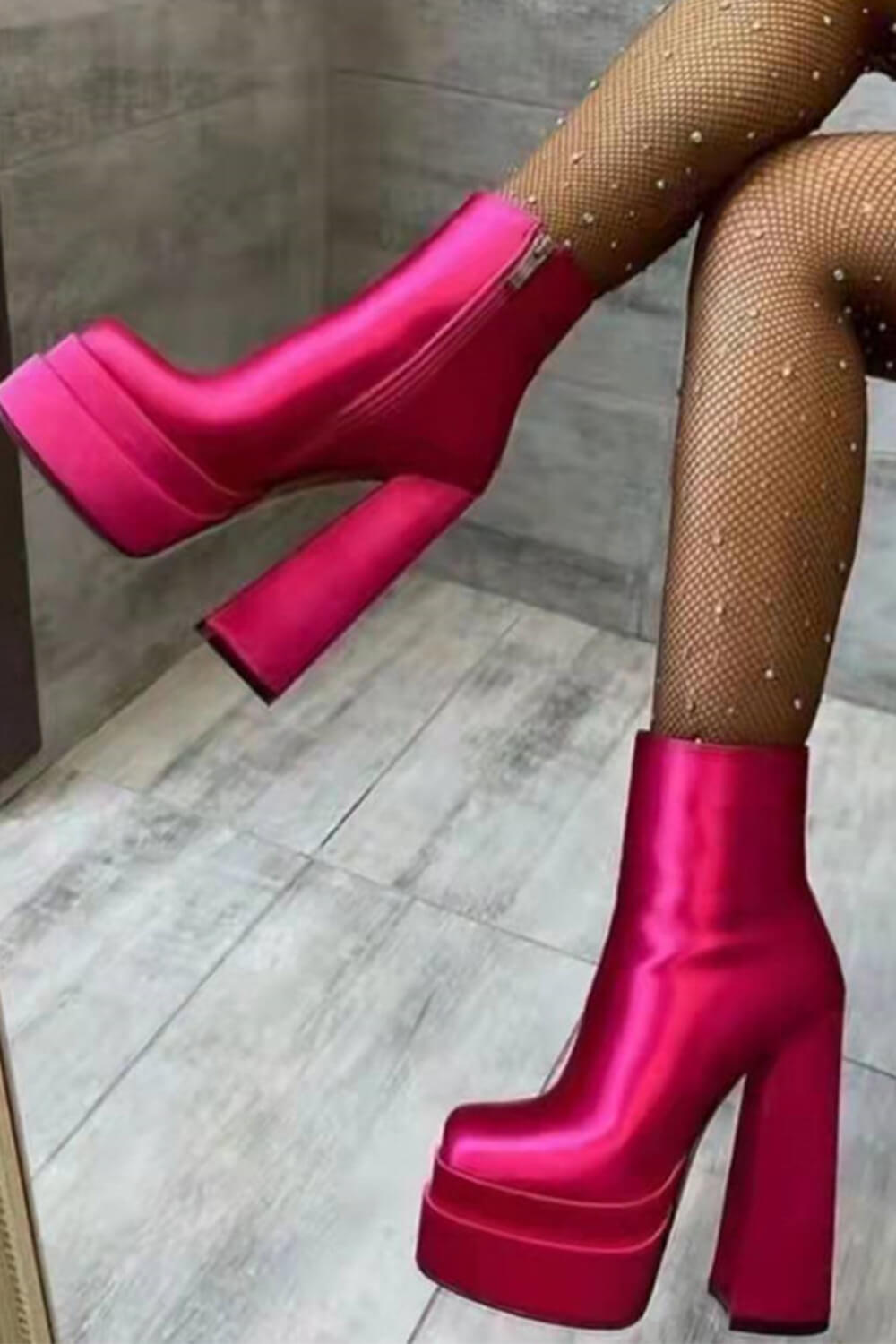 bright pink ankle boots