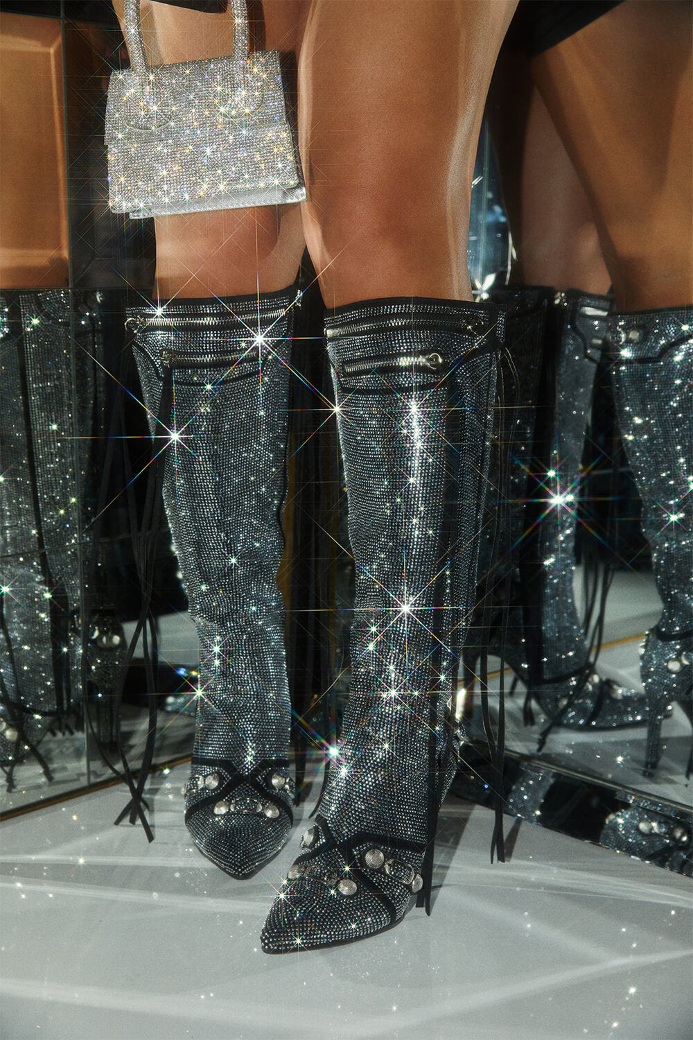 Swarovski crystal store thigh high boots