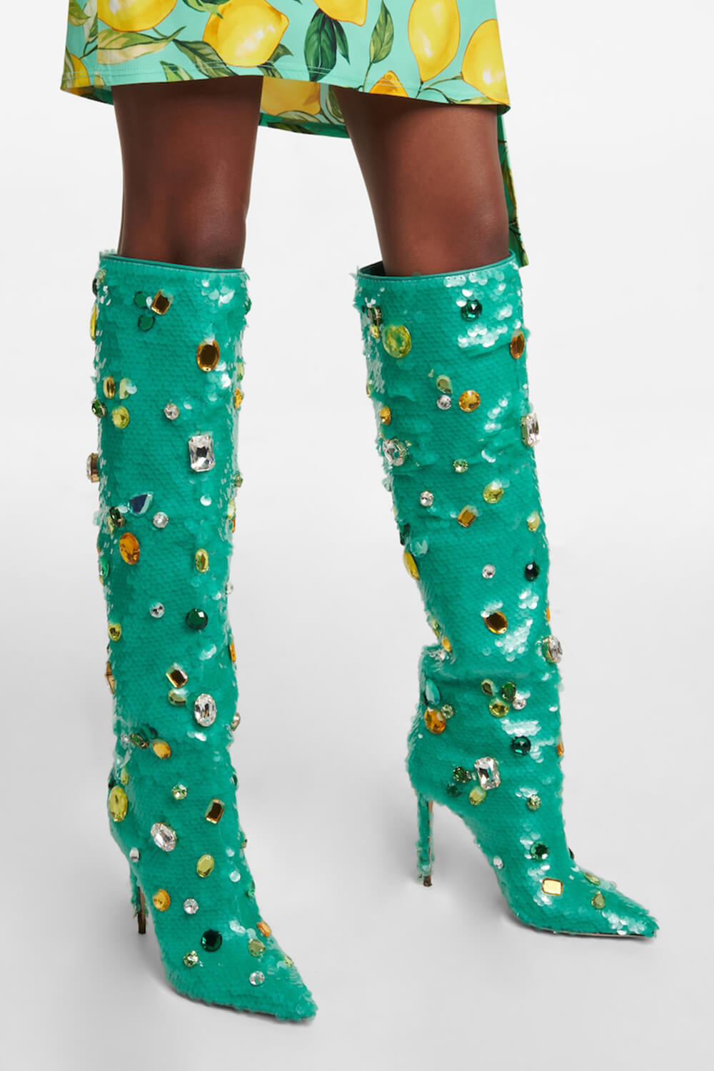 Green sequin shop thigh high boots