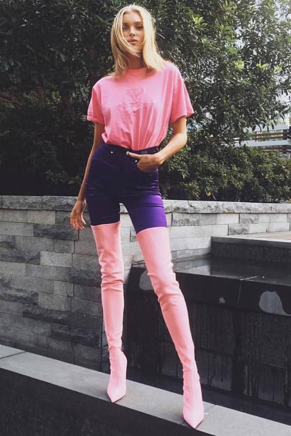 Pink satin store thigh high boots