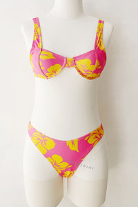 Pink And Orange Floral Print Underwire Balconette Bikini Top