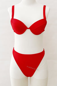 Red Rib High Waisted Bikini Bottom