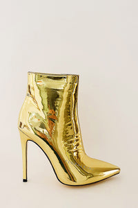 Metallic Gold Pointed Stiletto Heeled Ankle Boots