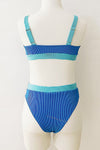 Blue Blocked Rib Sporty Bikini Top