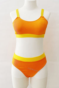 Orange Yellow Blocked Rib Sproty Bikini Top