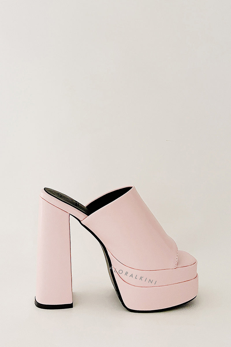 Double Chunky Platform High Heeled Mules - Pink