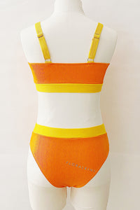 Orange Yellow Blocked Rib Sproty Bikini Top