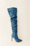 Denim Ruched Over-The-Knee Pointed Toe Stiletto Boots