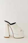 Double Chunky Platform High Heeled Mules - White