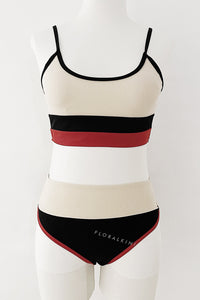 Cream And Red Striped Ribbed Bikini Top