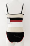 Cream And Red Striped Ribbed Bikini Top