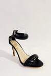 Faux Leather 'Bubble' Straps Pointed Toe Stiletto Heels - Black