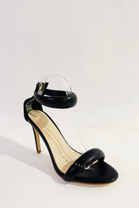 Faux Leather 'Bubble' Straps Pointed Toe Stiletto Heels - Black