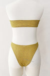 Gold Shimmer Bandeau Bikini Set With Ring Details