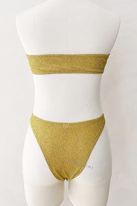 Gold Shimmer Bandeau Bikini Set With Ring Details