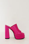 Satin Double Chunky Platform High Heeled Mules - Green/Black/Hot Pink