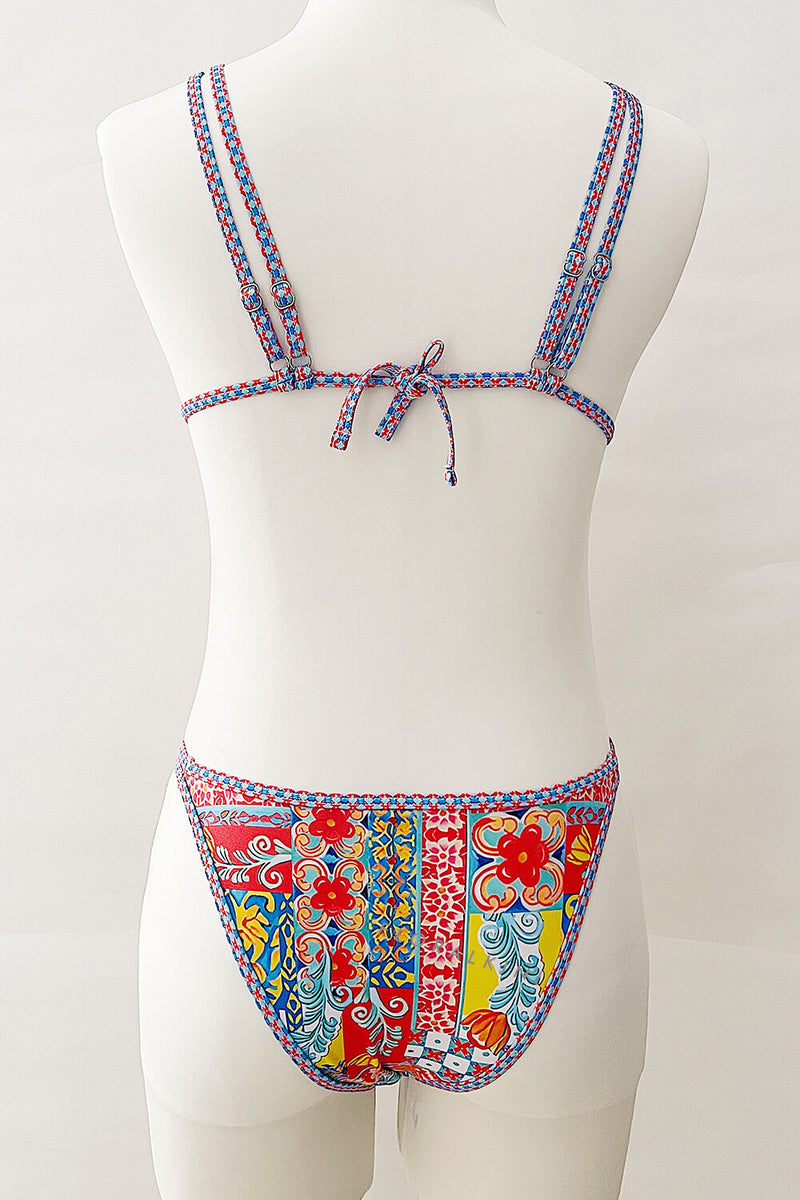 Printed Triangle Tie Back Bikini Set