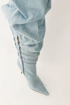 Denim Ruched Over-The-Knee Pointed Toe Stiletto Boots