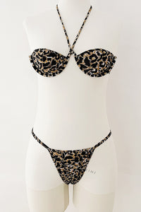 Leopard Print Halter-Neck Bralette V Wire Tanga Scrunch Back Bikini Set