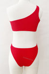 Red Crinkle One Shoulder Bikini Top