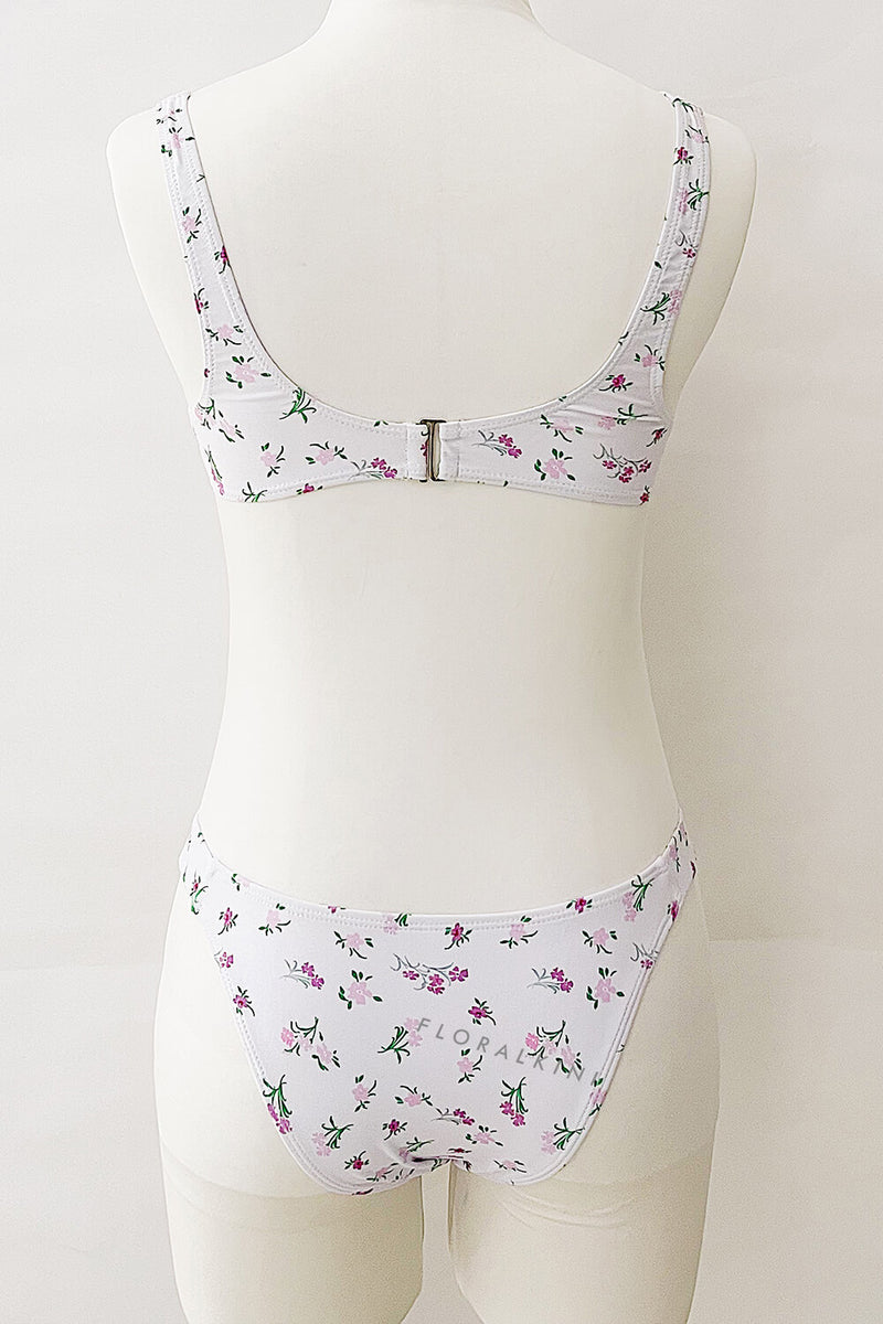 Ivory Floral Print Balconette Underwire Bikini Top