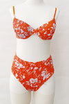 Salmon Floral Balconette Ruched Underwire Bikini Top