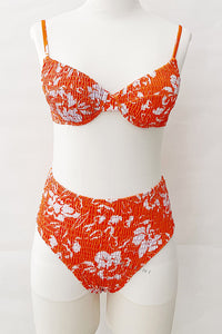 Salmon Floral Balconette Ruched Underwire Bikini Top