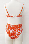 Salmon Floral Balconette Ruched Underwire Bikini Top