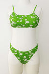 Pale Green Floral Ruched Scoop Crop Bikini Top