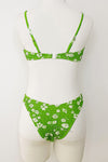 Pale Green Floral Ruched Scoop Crop Bikini Top