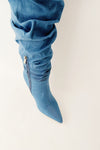 Denim Ruched Over-The-Knee Pointed Toe Stiletto Boots