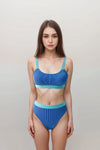 Blue Blocked Rib Sporty Bikini Top