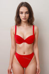 Red Rib High Waisted Bikini Bottom