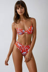 Salmon Floral Balconette Ruched Underwire Bikini Top