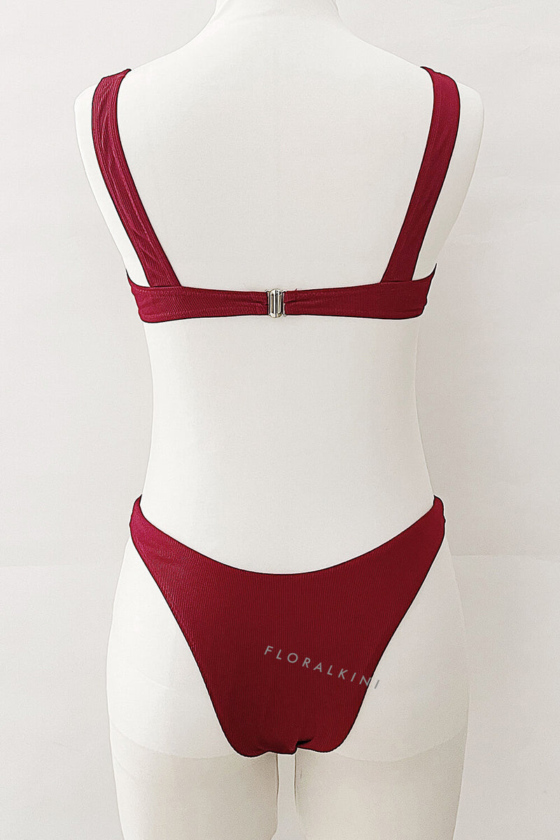 Burgundy Ribbed Underwire Bikini Top