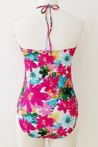 Floral Laceup Crossover Halterneck One Piece Swimsuit