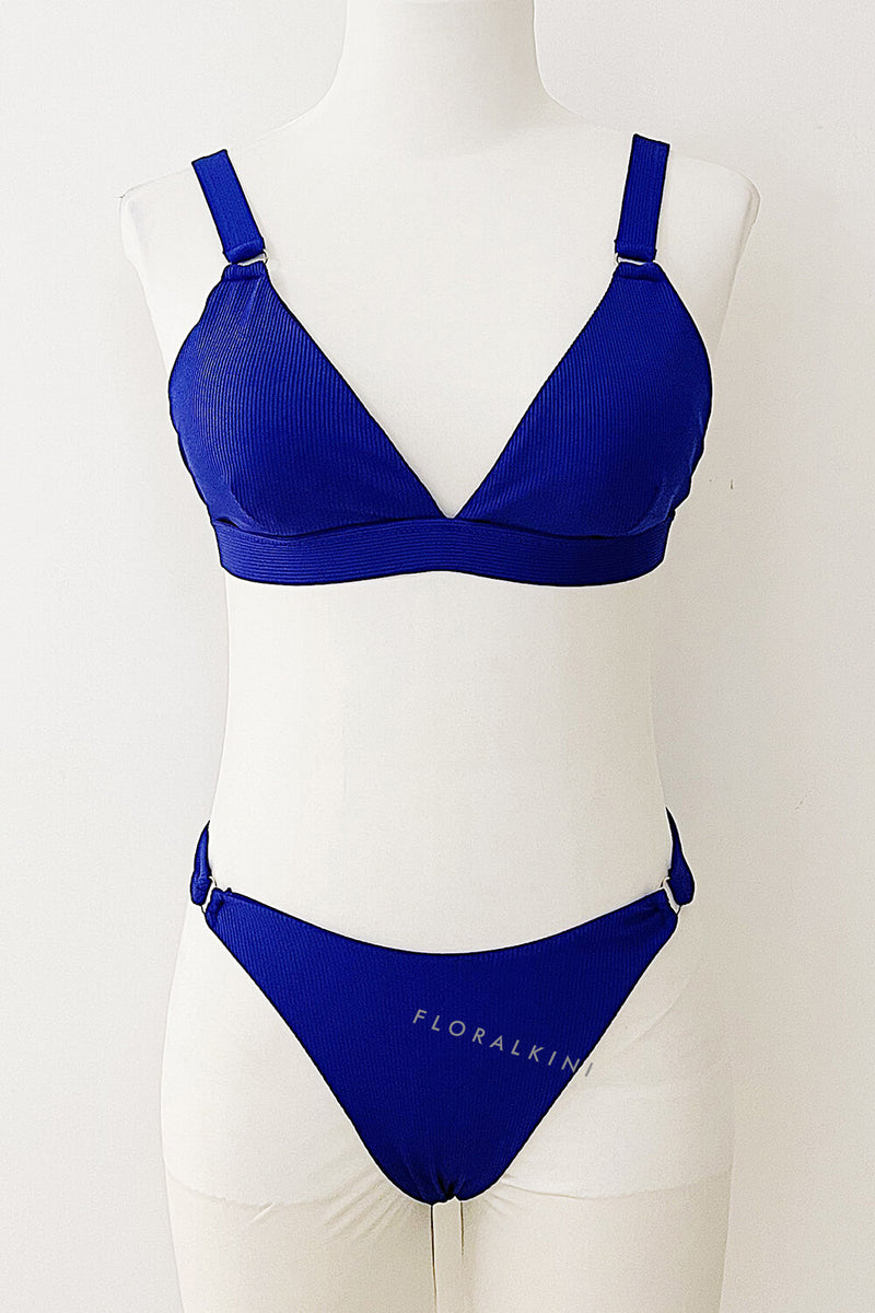 Blue Ribbed Ring Detail Bikini Bottoms