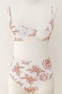 Tan Floral Balconette Ruched Underwire Bikini Top