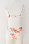 Orange And White Floral Ruched Bra Underwire Bikini Top