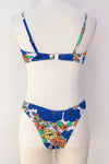 Medium Blue Floral Ruched Scoop Crop Bikini Top