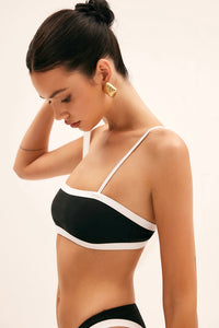 Contrast Trim Cami High-Leg Bikini Set - Black & White