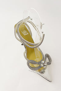 Clear Perspex Wrap Around Diamante Bow High Heel