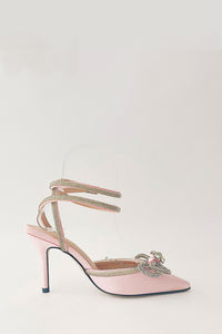 Pink Wrap Around Diamante Bow High Heel