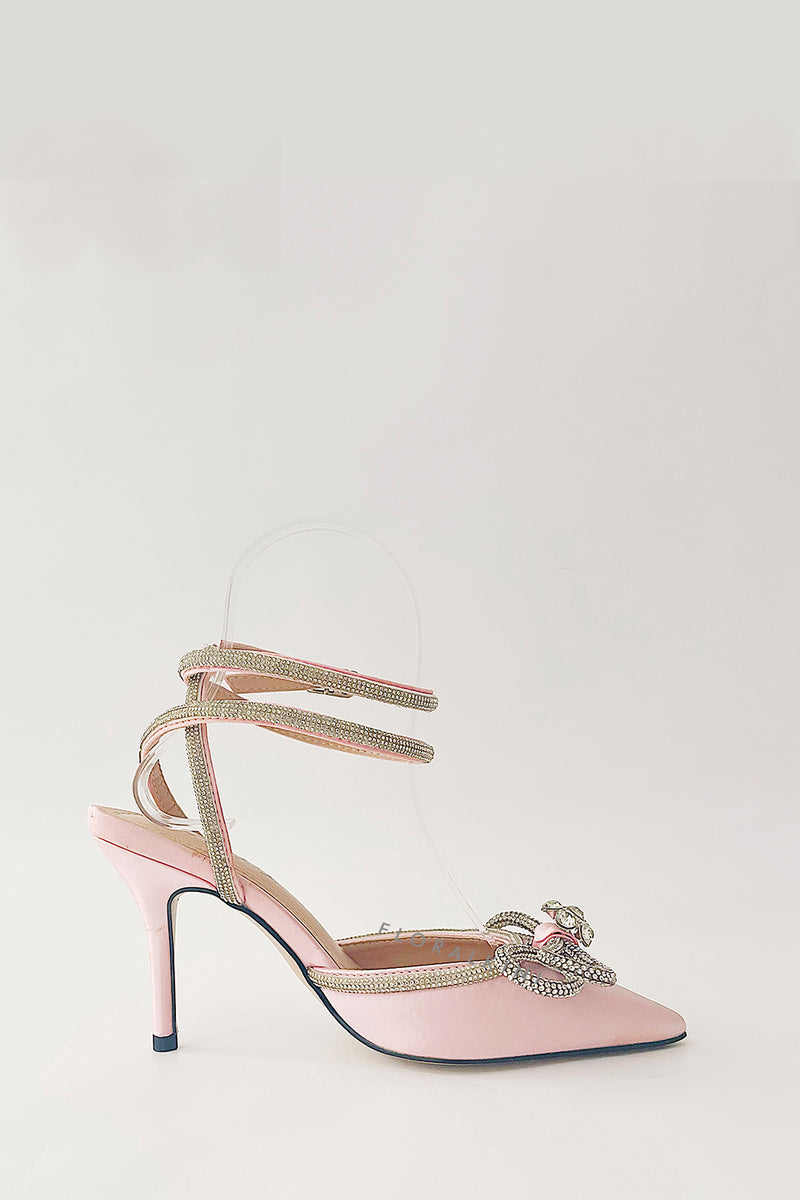 Pink Wrap Around Diamante Bow High Heel