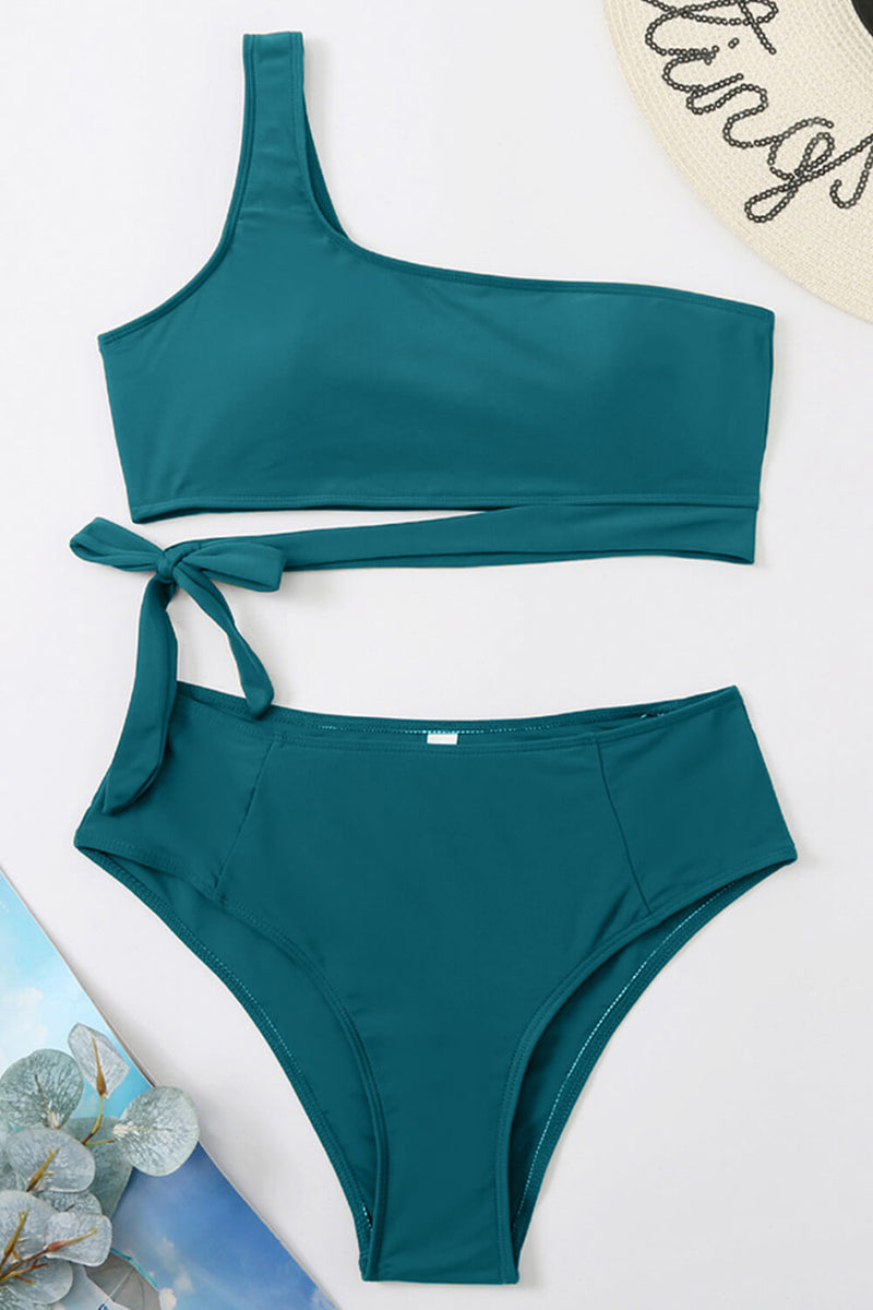 Green One Shoulder Tie Side Bikini Top