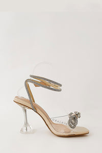 Nude Patent Diamante Bow Detail Square Toe Clear Perspex Heel