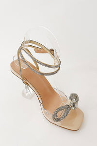 Nude Patent Diamante Bow Detail Square Toe Clear Perspex Heel