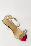 Rainbow Patent Diamante Bow Detail Square Toe Clear Perspex Heel