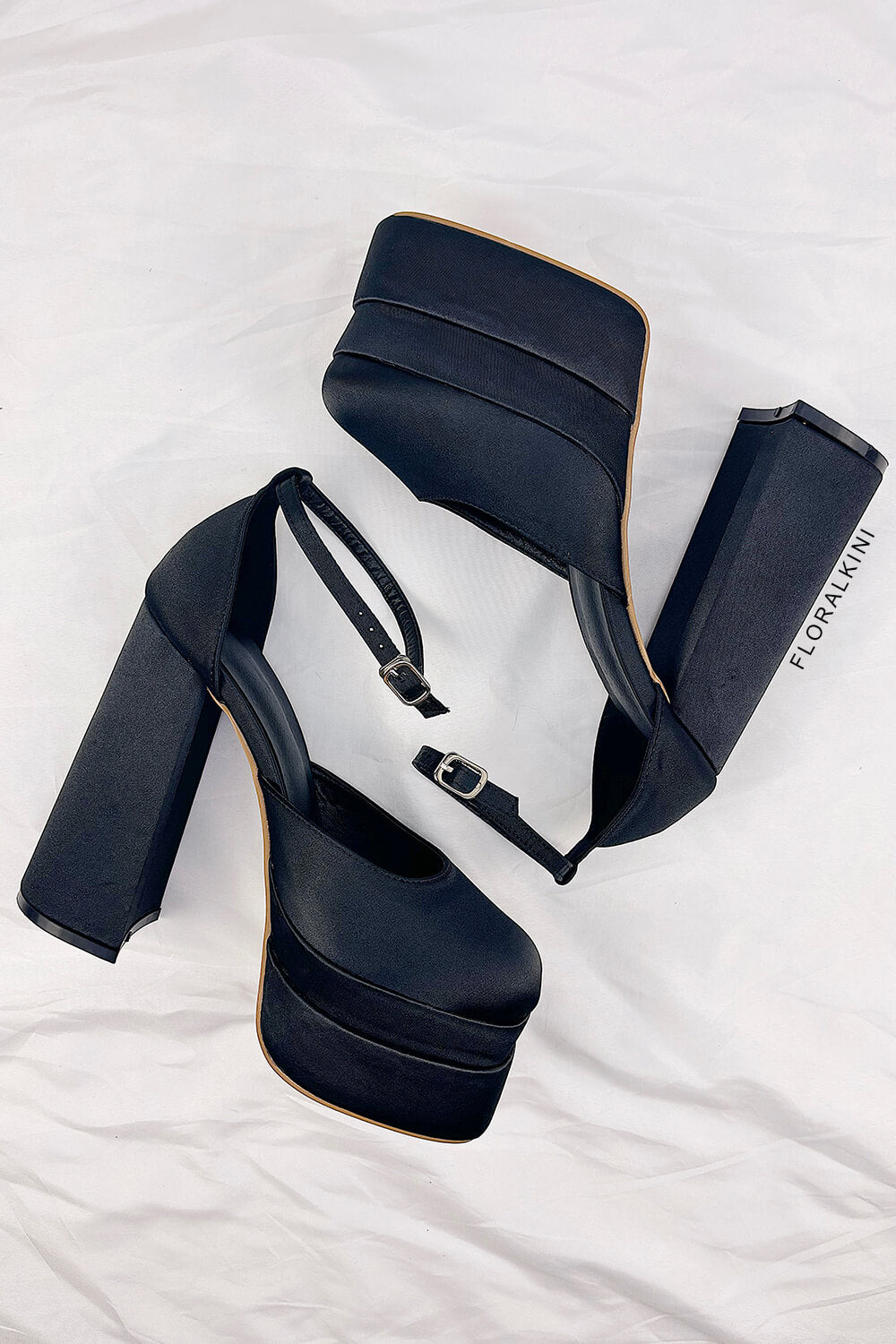 Black platform fashion block heels closed toe