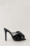 Black Satin Diamante Bow Stiletto Mules